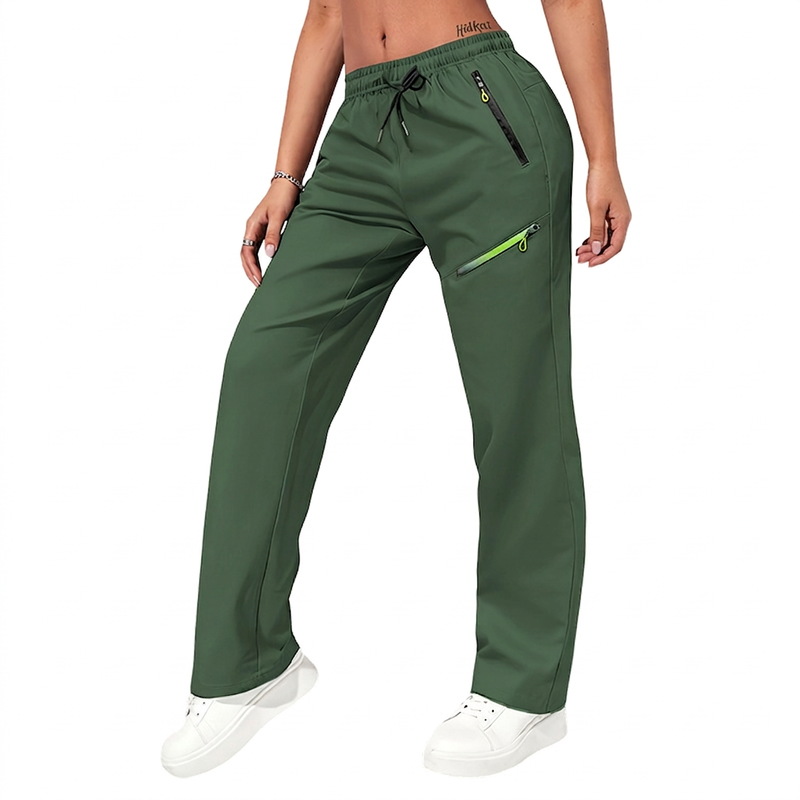 Calças esportivas casuais femininas com bolsos com zíper