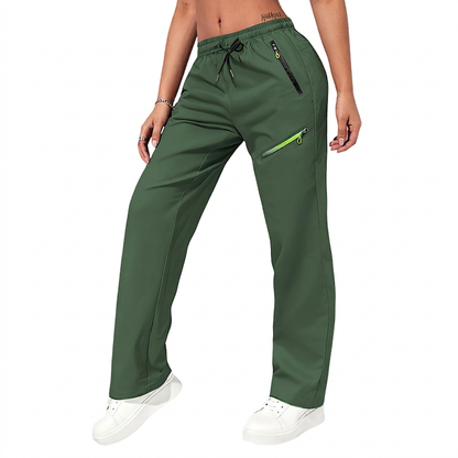 Calças esportivas casuais femininas com bolsos com zíper