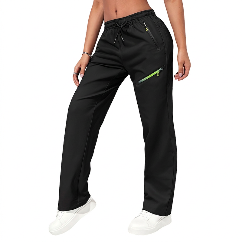 Calças esportivas casuais femininas com bolsos com zíper