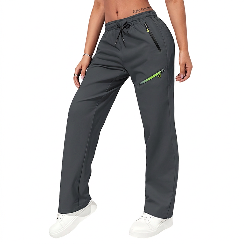 Calças esportivas casuais femininas com bolsos com zíper