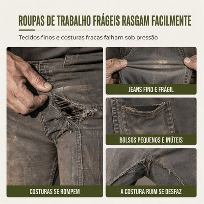 Macacão jeans de algodão pesado para homem, corte relaxado, perna reta, com múltiplos bolsos utilitários