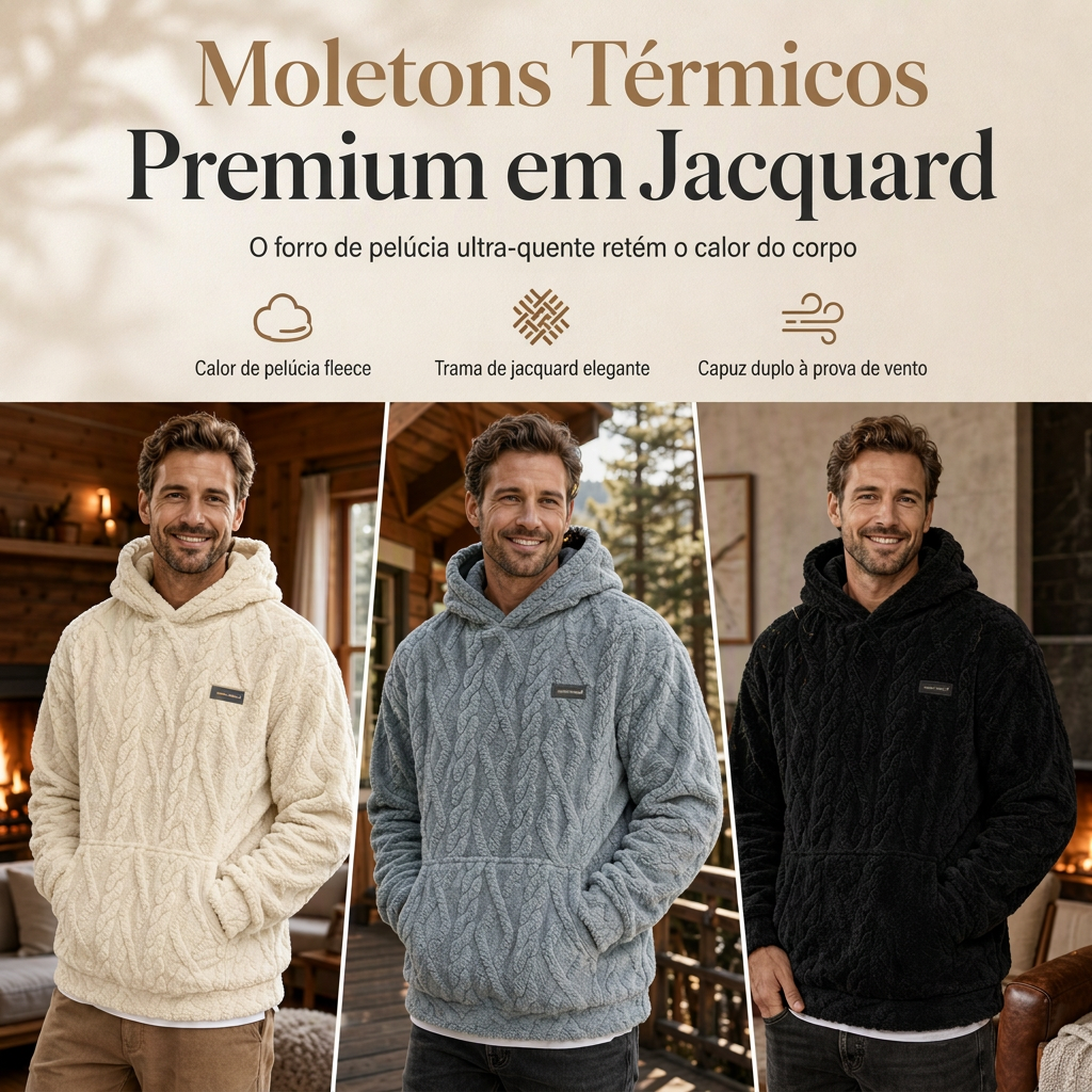 Moletom com capuz forrado de lã para inverno masculino, estampa jacquard, manga longa, pulôver, para uso casual e atividades ao ar livre