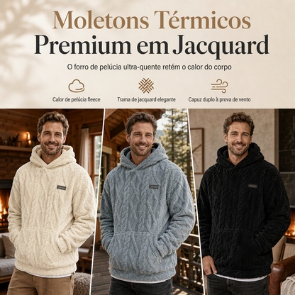 Moletom com capuz forrado de lã para inverno masculino, estampa jacquard, manga longa, pulôver, para uso casual e atividades ao ar livre