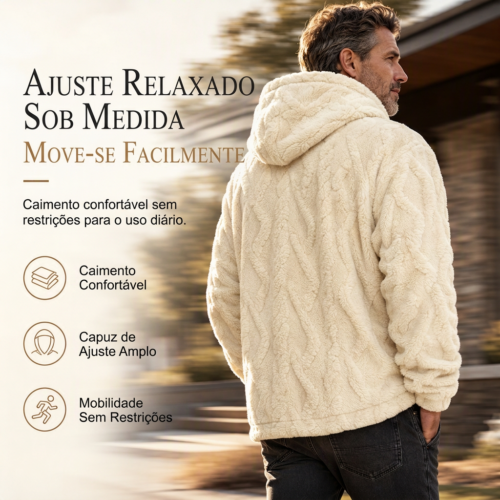 Moletom com capuz forrado de lã para inverno masculino, estampa jacquard, manga longa, pulôver, para uso casual e atividades ao ar livre
