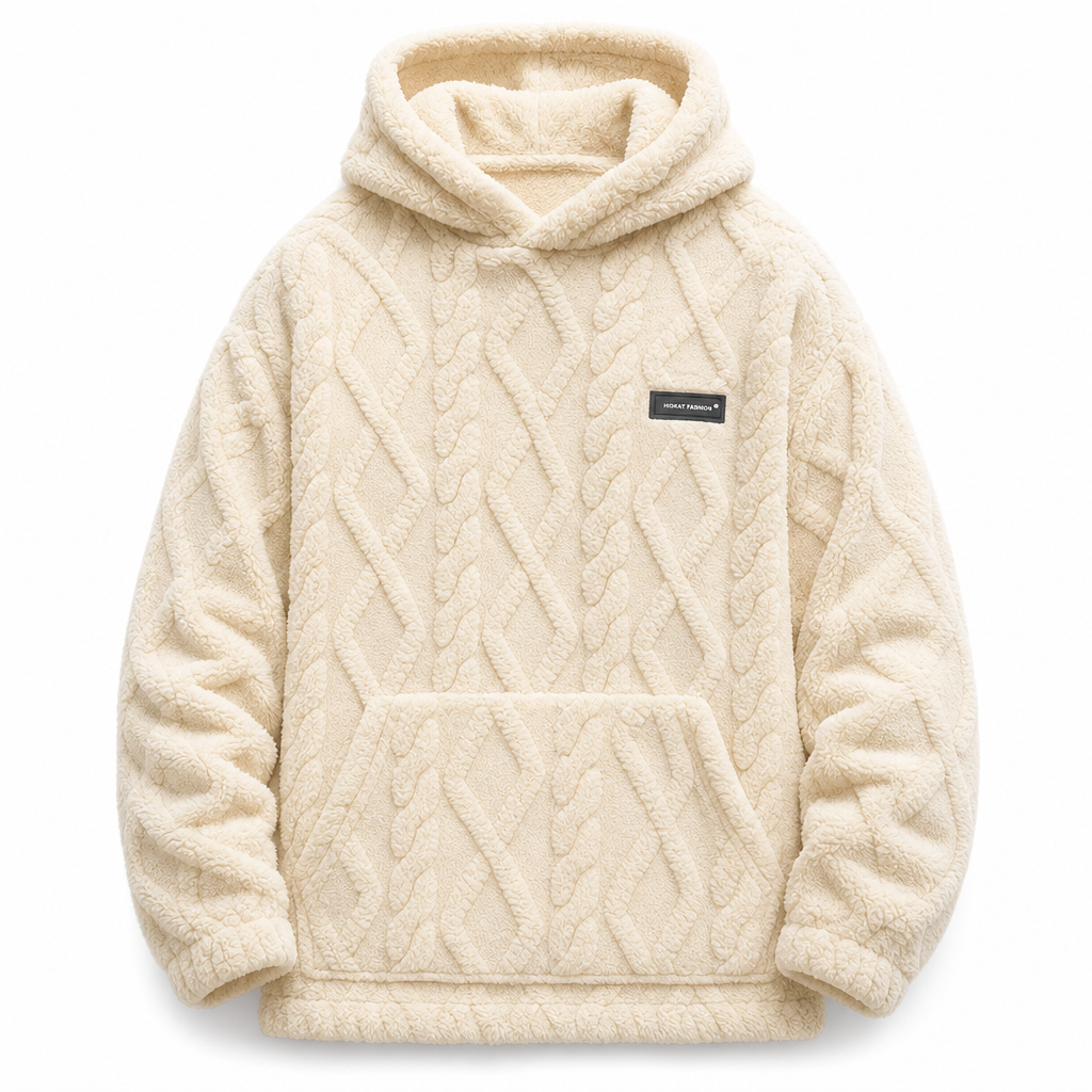 Moletom com capuz forrado de lã para inverno masculino, estampa jacquard, manga longa, pulôver, para uso casual e atividades ao ar livre
