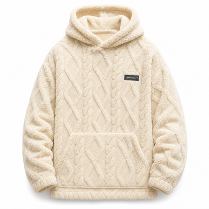 Moletom com capuz forrado de lã para inverno masculino, estampa jacquard, manga longa, pulôver, para uso casual e atividades ao ar livre