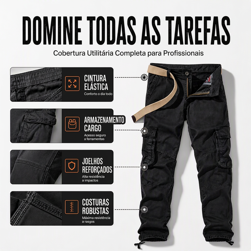 Calças cargo táticas masculinas com múltiplos bolsos