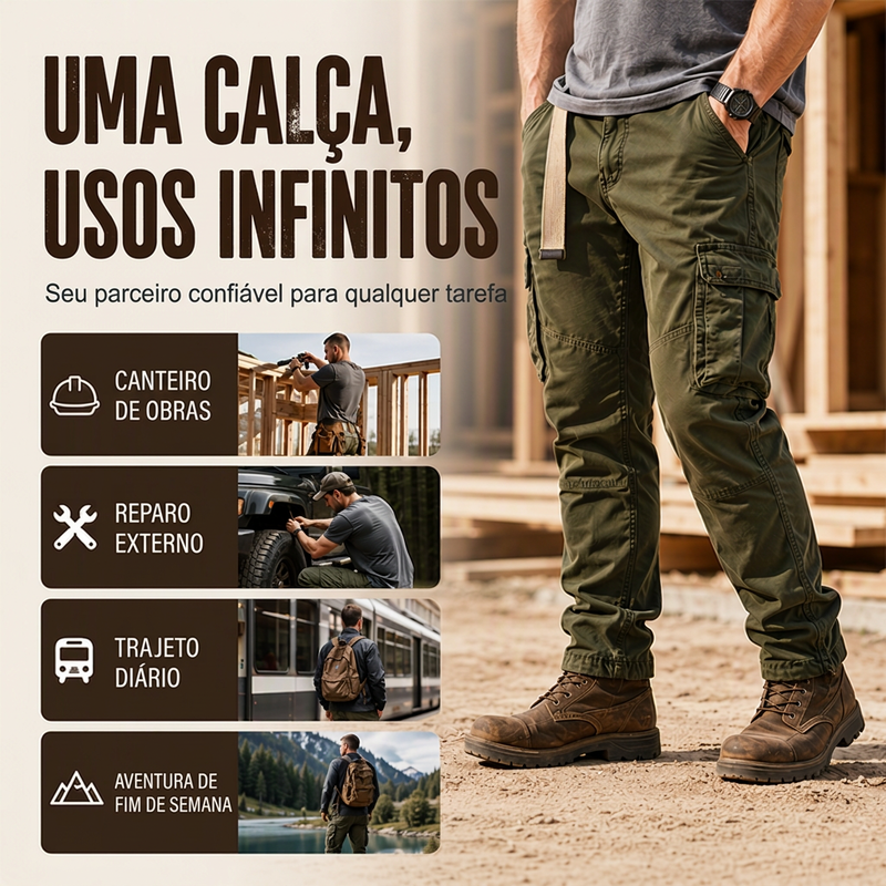 Calças cargo táticas masculinas com múltiplos bolsos