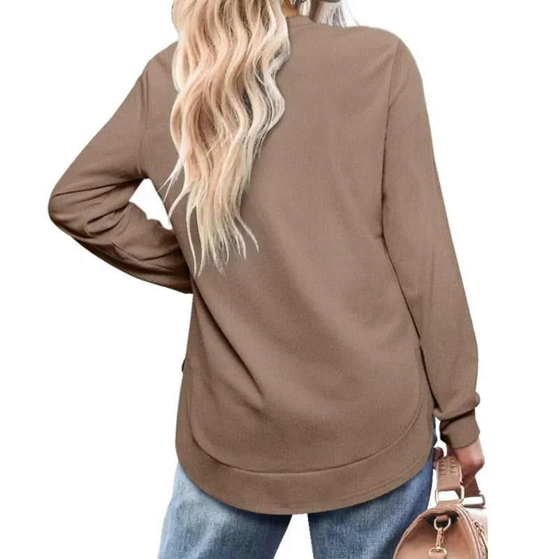 Blusa de manga comprida de abertura frontal para mulher