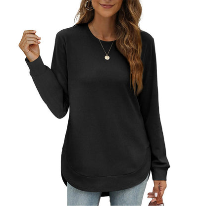 Blusa de manga comprida de abertura frontal para mulher