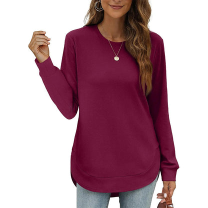 Blusa de manga comprida de abertura frontal para mulher