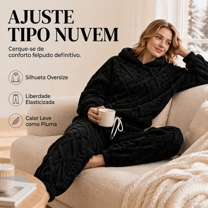 💖 Conforto Premium✨ Conjunto de Pelúcia Geométrica em Relevo – Conjunto de pelúcia em relevo quente, moderno e aconchegante para dias frios🍂👚