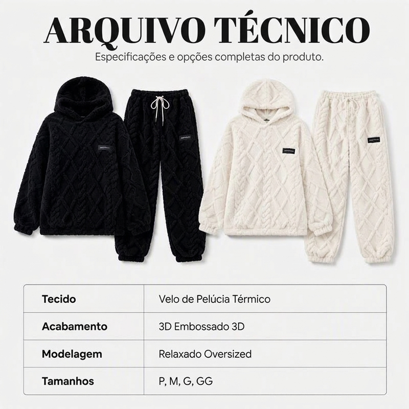 💖 Conforto Premium✨ Conjunto de Pelúcia Geométrica em Relevo – Conjunto de pelúcia em relevo quente, moderno e aconchegante para dias frios🍂👚