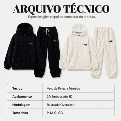 💖 Conforto Premium✨ Conjunto de Pelúcia Geométrica em Relevo – Conjunto de pelúcia em relevo quente, moderno e aconchegante para dias frios🍂👚