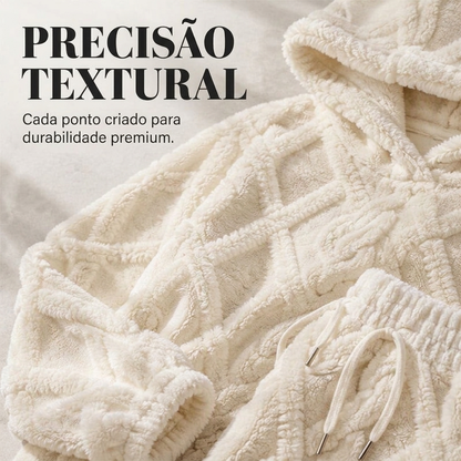 💖 Conforto Premium✨ Conjunto de Pelúcia Geométrica em Relevo – Conjunto de pelúcia em relevo quente, moderno e aconchegante para dias frios🍂👚