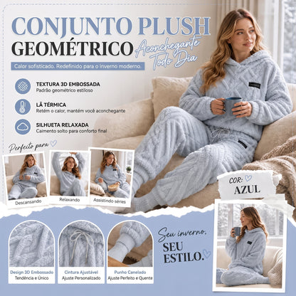 💖 Conforto Premium✨ Conjunto de Pelúcia Geométrica em Relevo – Conjunto de pelúcia em relevo quente, moderno e aconchegante para dias frios🍂👚