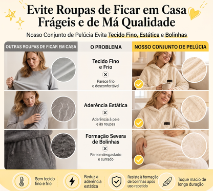 💖 Conforto Premium✨ Conjunto de Pelúcia Geométrica em Relevo – Conjunto de pelúcia em relevo quente, moderno e aconchegante para dias frios🍂👚