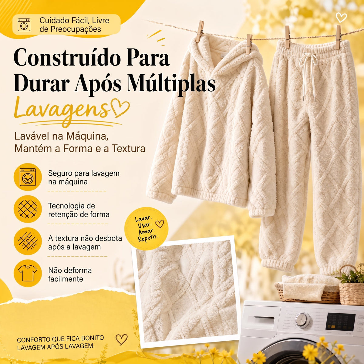 💖 Conforto Premium✨ Conjunto de Pelúcia Geométrica em Relevo – Conjunto de pelúcia em relevo quente, moderno e aconchegante para dias frios🍂👚