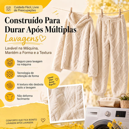 💖 Conforto Premium✨ Conjunto de Pelúcia Geométrica em Relevo – Conjunto de pelúcia em relevo quente, moderno e aconchegante para dias frios🍂👚