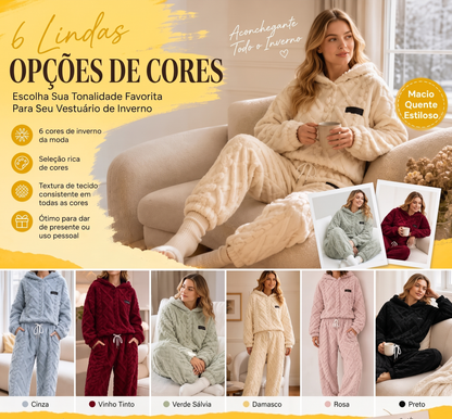 💖 Conforto Premium✨ Conjunto de Pelúcia Geométrica em Relevo – Conjunto de pelúcia em relevo quente, moderno e aconchegante para dias frios🍂👚