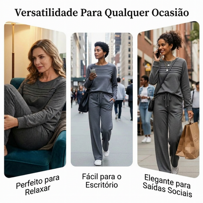 🔥 Conjunto Feminino Blusa Gola Redonda e Calça com Cordão ✨🔥🎅Promoção de Natal Quente✨🎁55% DE DESCONTO!!!⚡