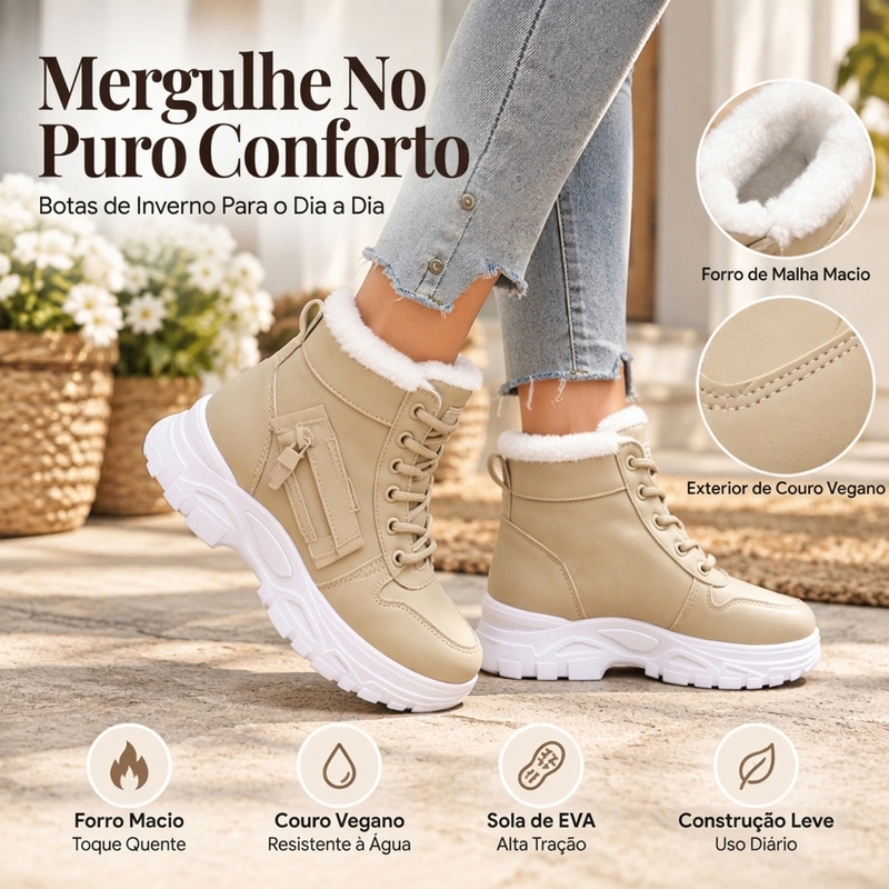 Botas femininas de cano curto com forro de pelúcia quente para inverno