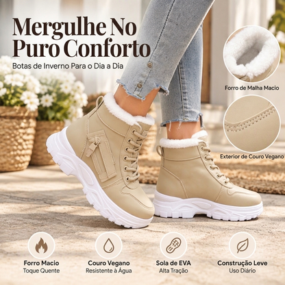 Botas femininas de cano curto com forro de pelúcia quente para inverno