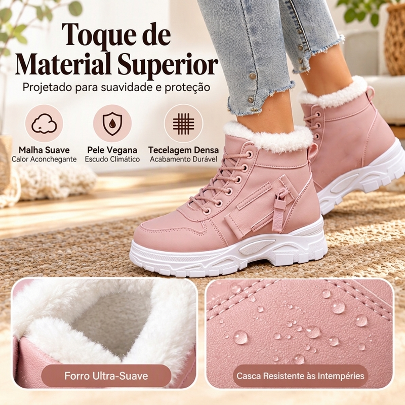 Botas femininas de cano curto com forro de pelúcia quente para inverno