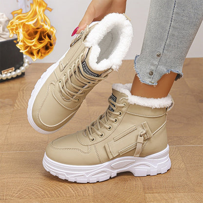 Botas femininas de cano curto com forro de pelúcia quente para inverno