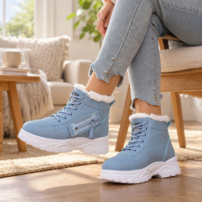 Botas femininas de cano curto com forro de pelúcia quente para inverno