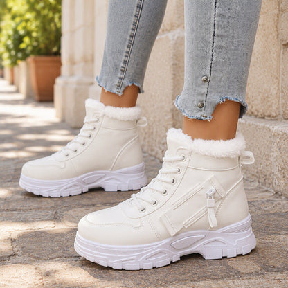 Botas femininas de cano curto com forro de pelúcia quente para inverno