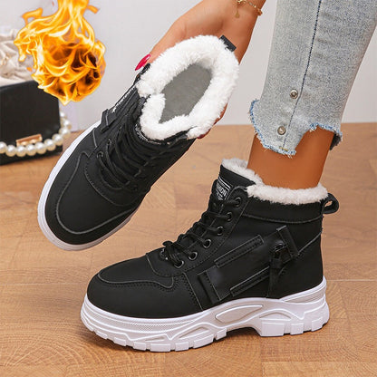Botas femininas de cano curto com forro de pelúcia quente para inverno