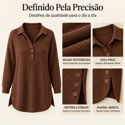 Blusa de Malha Waffle de Manga Comprida para Mulher