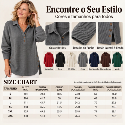 Blusa de Malha Waffle de Manga Comprida para Mulher