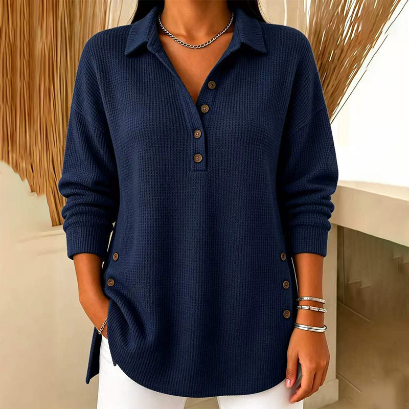 Blusa de Malha Waffle de Manga Comprida para Mulher