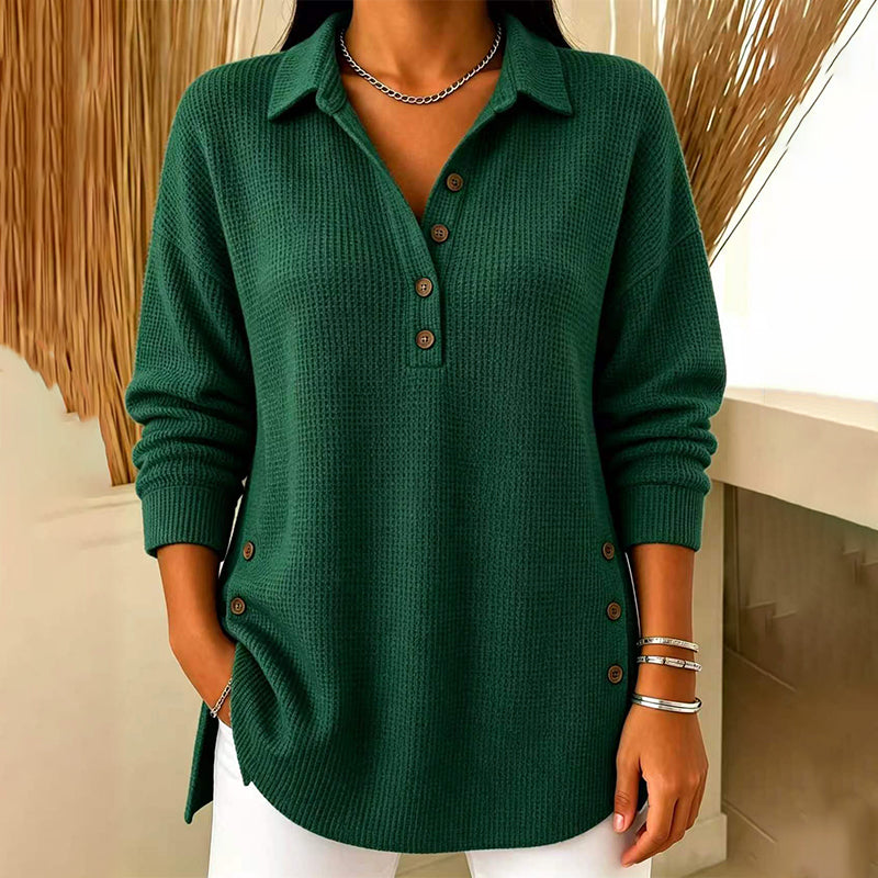 Blusa de Malha Waffle de Manga Comprida para Mulher