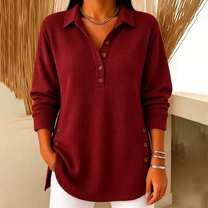 Blusa de Malha Waffle de Manga Comprida para Mulher