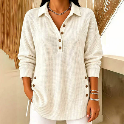 Blusa de Malha Waffle de Manga Comprida para Mulher