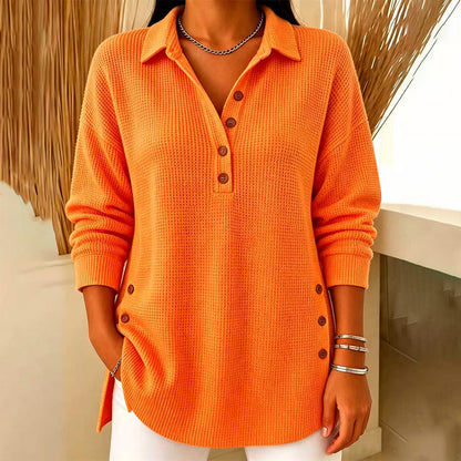 Blusa de Malha Waffle de Manga Comprida para Mulher