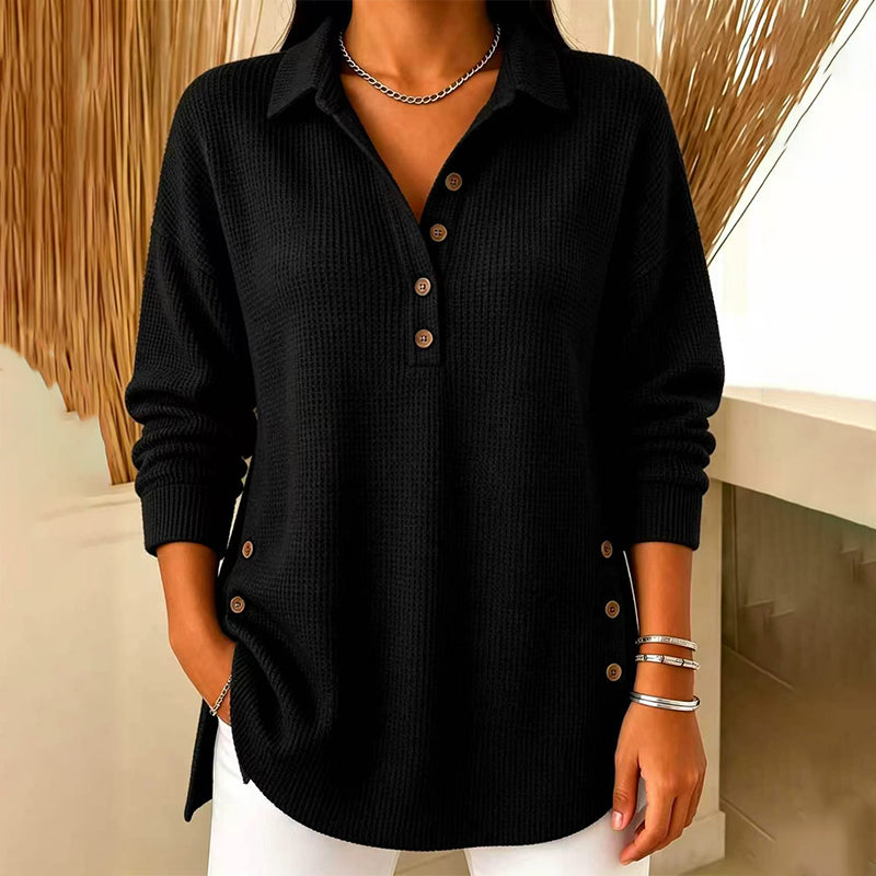 Blusa de Malha Waffle de Manga Comprida para Mulher