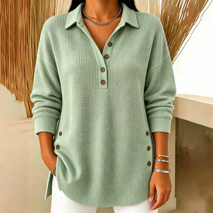 Blusa de Malha Waffle de Manga Comprida para Mulher