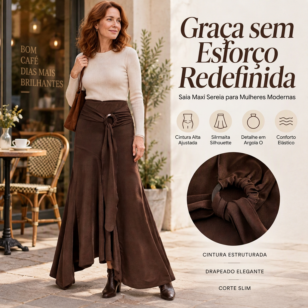 Saia midi de caiaque irregular com laço de anel O para mulheres
