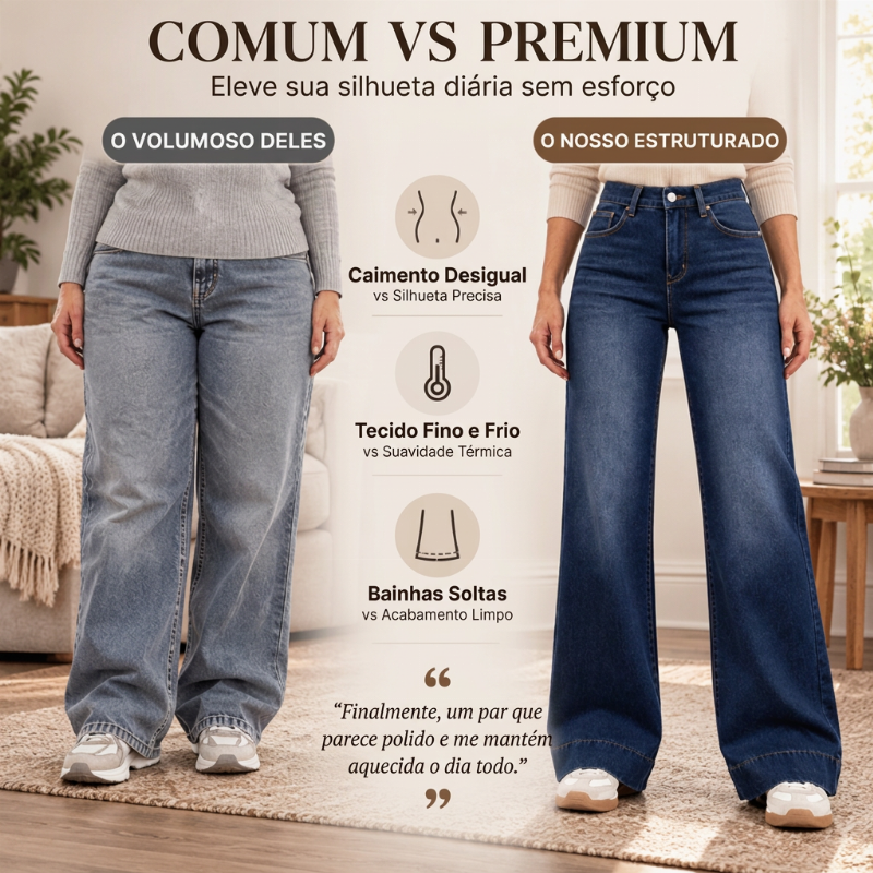 Calça Jeans Feminina Térmica de Cintura Alta e Perna Larga