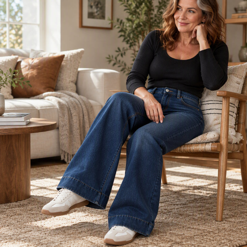 Calça Jeans Feminina Térmica de Cintura Alta e Perna Larga