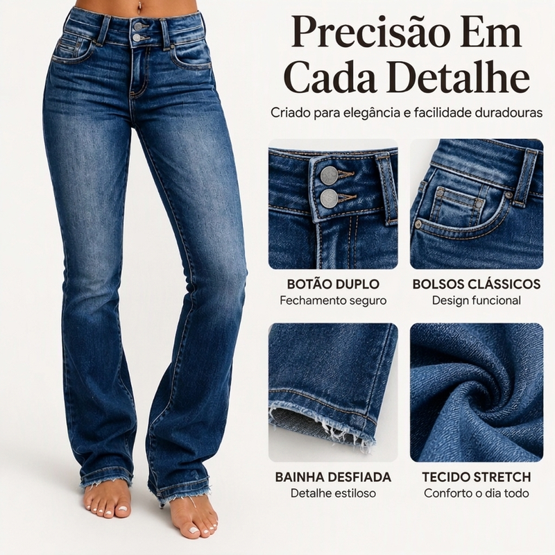 Calça Jeans Bootcut Feminina de Cintura Alta com Dois Botões