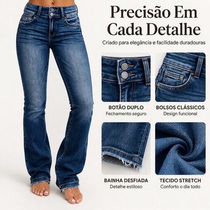 Calça Jeans Bootcut Feminina de Cintura Alta com Dois Botões