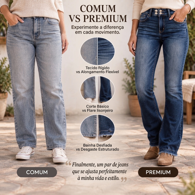 Calça Jeans Bootcut Feminina de Cintura Alta com Dois Botões