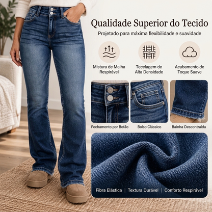 Calça Jeans Bootcut Feminina de Cintura Alta com Dois Botões