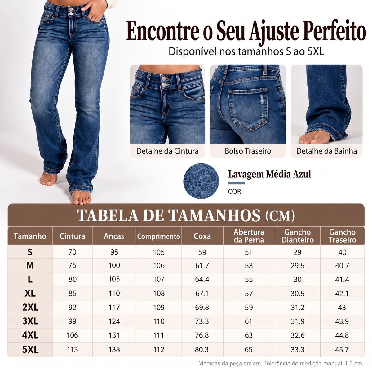 Calça Jeans Bootcut Feminina de Cintura Alta com Dois Botões