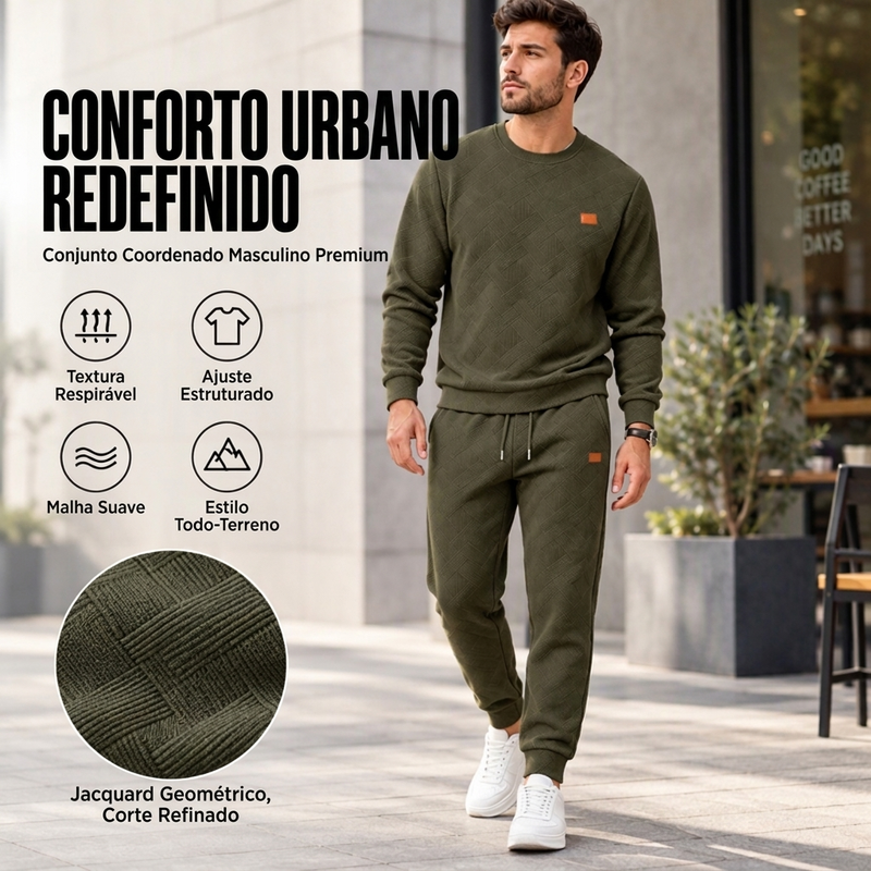 Conjunto Esportivo Casual Masculino em Jacquard Texturizado